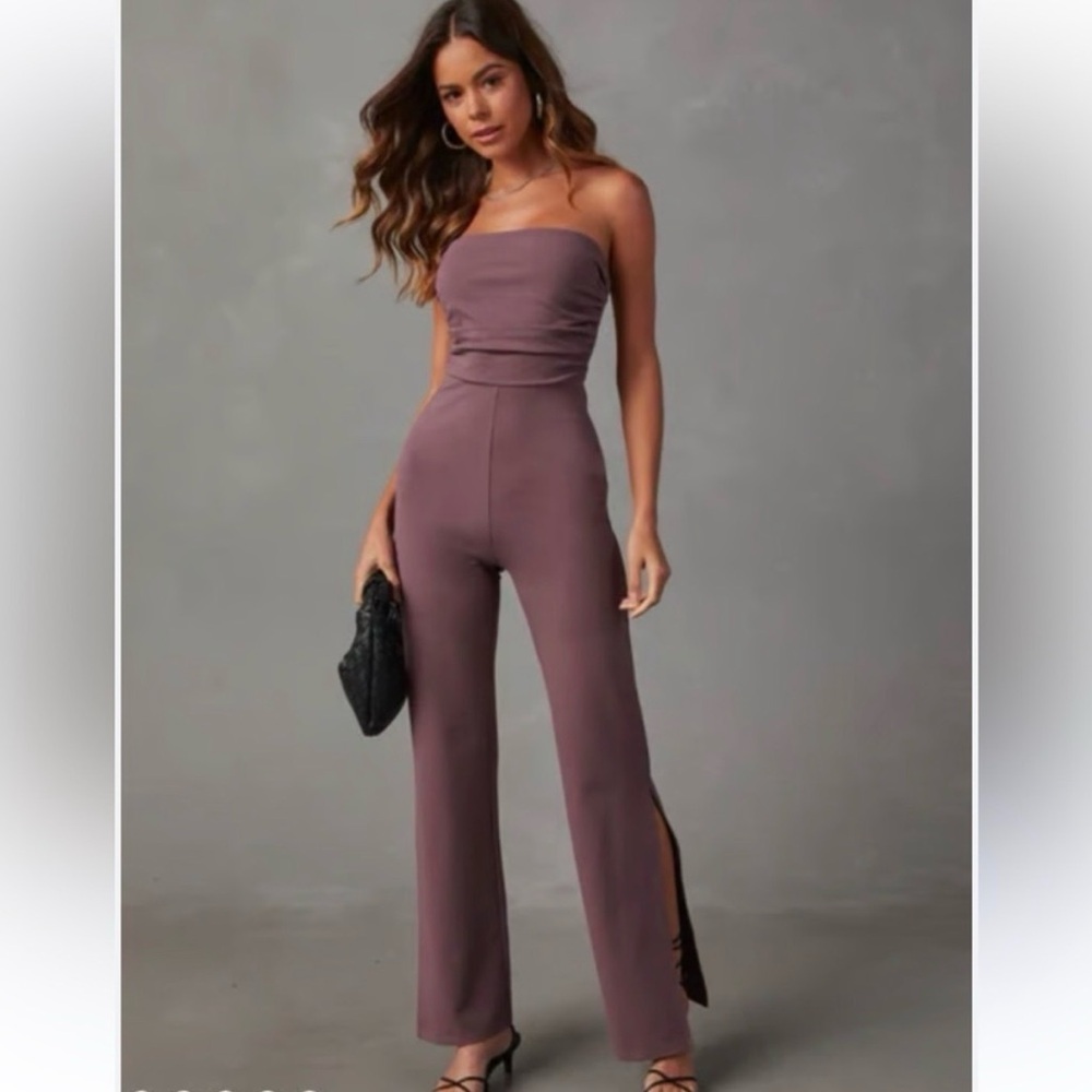 Strapless Mauve Wide-Leg Jumpsuit